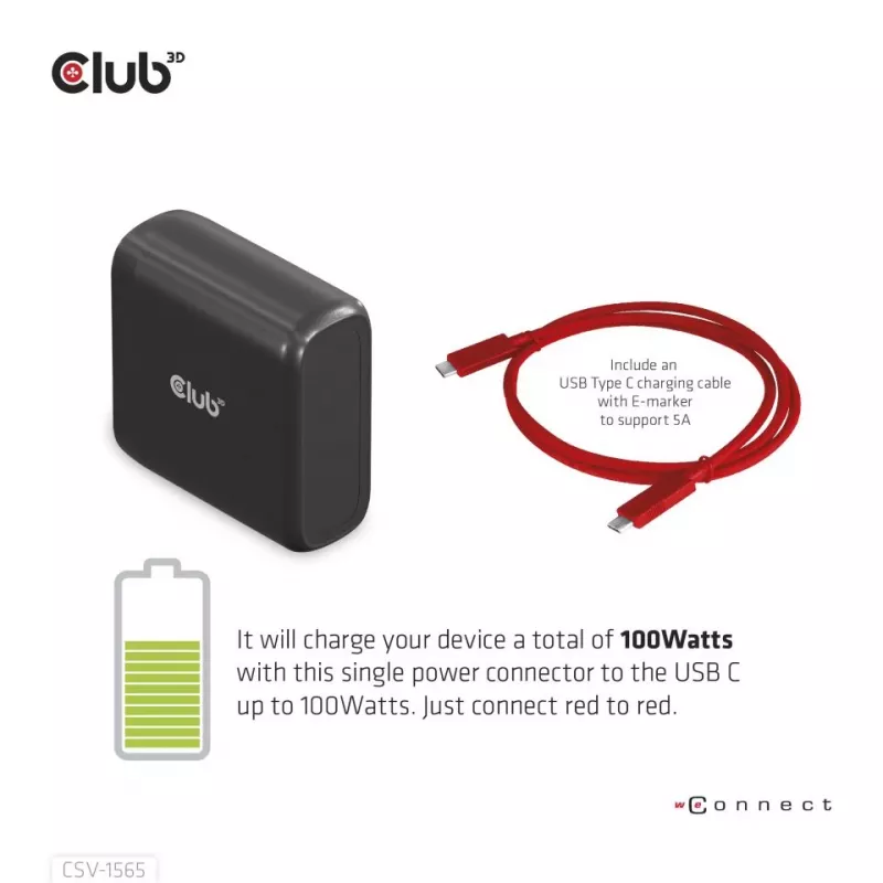 CLUB3D Dock de Carregamento USB Gen1 Type-C Triple Display DP1.4 Alt mode Smart PD3.0 com Fonte de Alimentação 100 Watt
