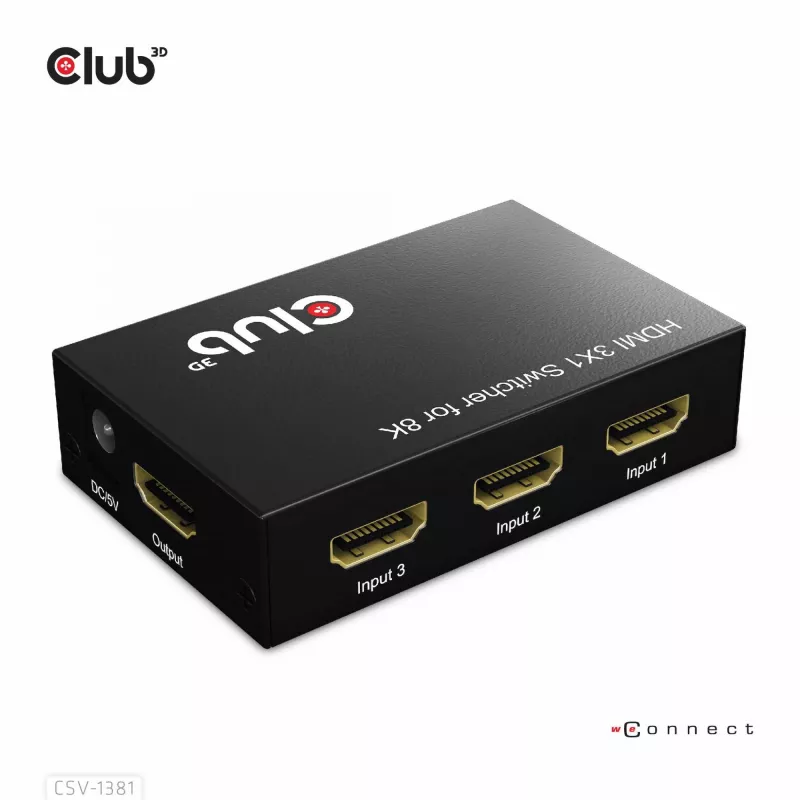 Club3D CSV-1381 comutador HDMI 3 para 1, 8K60Hz/4K120Hz