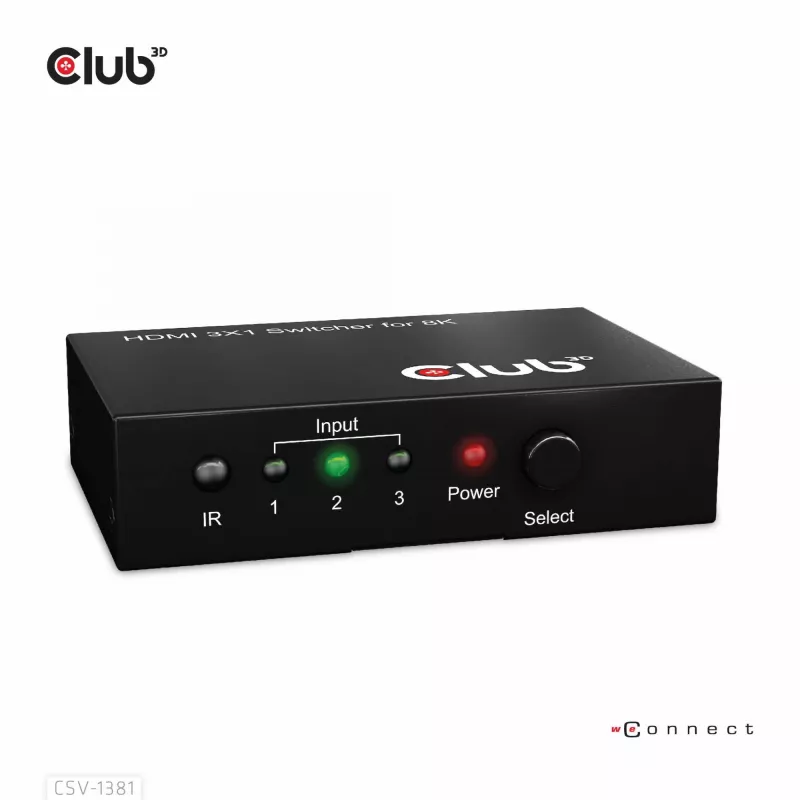 Club3D CSV-1381 comutador HDMI 3 para 1, 8K60Hz/4K120Hz