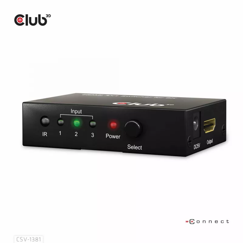 Club3D CSV-1381 comutador HDMI 3 para 1, 8K60Hz/4K120Hz