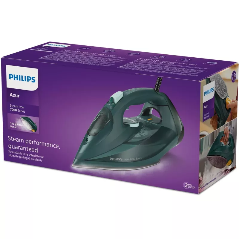 Philips Série 7000 DST7050/70 Ferro de Engomar Ferro a Vapor Base SteamGlide Elite 2800 W Verde