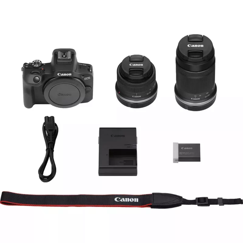 Canon EOS R100 Kit com RF-S 18-45mm f/4.5-6.3 IS STM e RF-S 55-210mm f/5-7.1 IS STM, preto (6052C023)