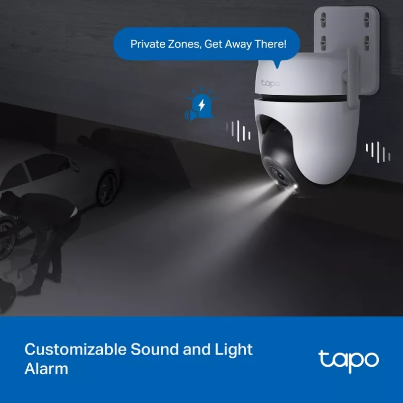 TP-Link Tapo câmara de segurança Wi-Fi exterior com rotação/inclinação, câmara de segurança IP, interior e exterior, sem fios, CE, FCC, RoHS, RCM, teto, preto, branco