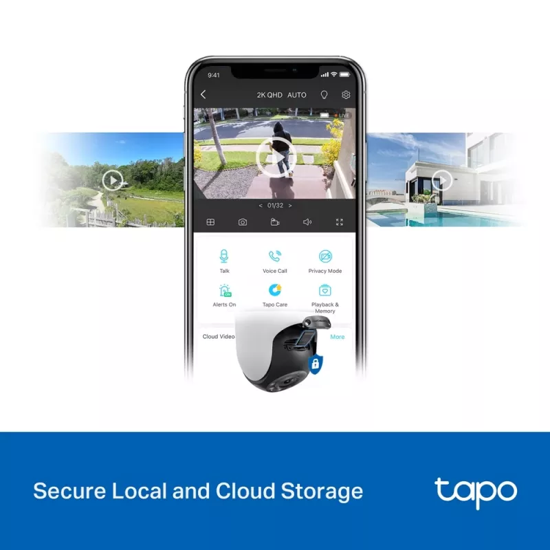 TP-Link Tapo câmara de segurança Wi-Fi exterior com rotação/inclinação, câmara de segurança IP, interior e exterior, sem fios, CE, FCC, RoHS, RCM, teto, preto, branco