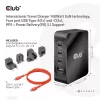 CLUB3D carregador de viagem internacional 140W tecnologia GaN, quatro portas USB Type-A (1x) e -C (3x), suporte PPS + Power Delivery (PD) 3.1