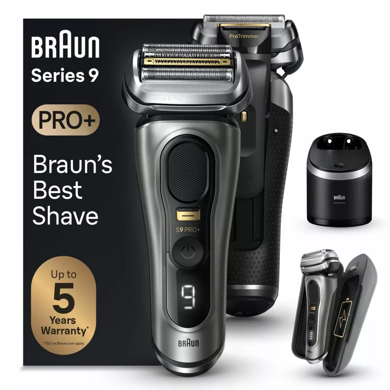 Braun Series 9 Pro+ 9575cc Máquina de barbear húmida e seca Máquina de barbear de lâminas Aparador Metallic
