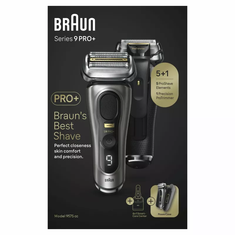 Braun Series 9 Pro+ 9575cc Máquina de barbear húmida e seca Máquina de barbear de lâminas Aparador Metallic