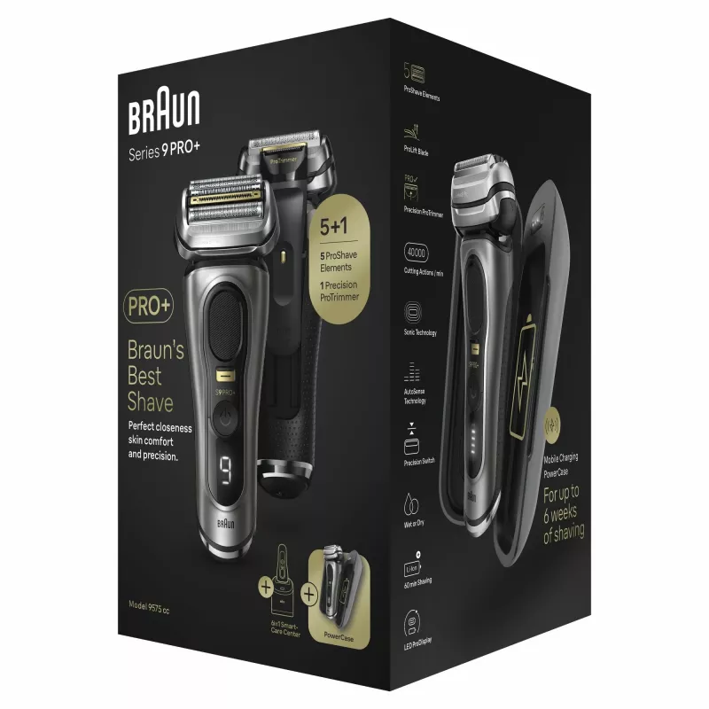 Braun Series 9 Pro+ 9575cc Máquina de barbear húmida e seca Máquina de barbear de lâminas Aparador Metallic