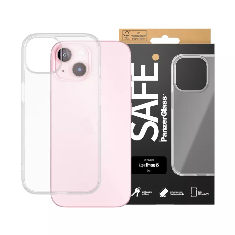 PanzerGlass SAFE. by ® Capa TPU Transparente iPhone 15, Capa, Apple, Apple - iPhone 15, Transparente