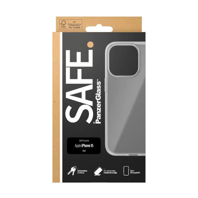 PanzerGlass SAFE. by ® Capa TPU Transparente iPhone 15, Capa, Apple, Apple - iPhone 15, Transparente