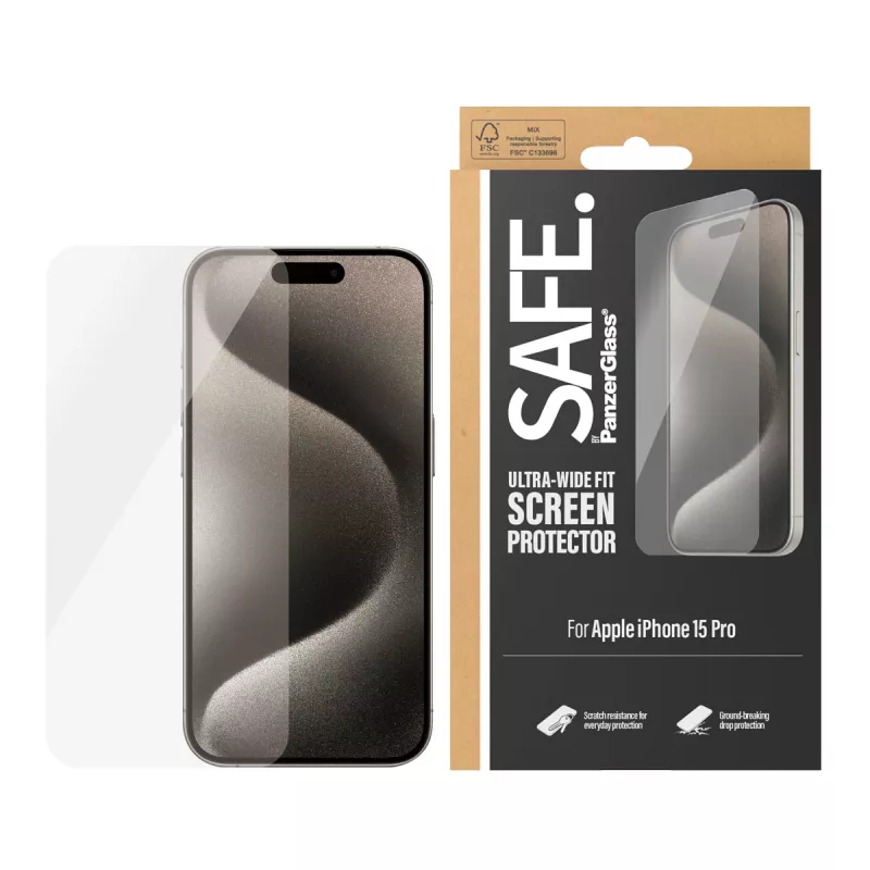 PanzerGlass SAFE. by ® Película de proteção de ecrã iPhone 15 Pro | Ultra-Wide Fit