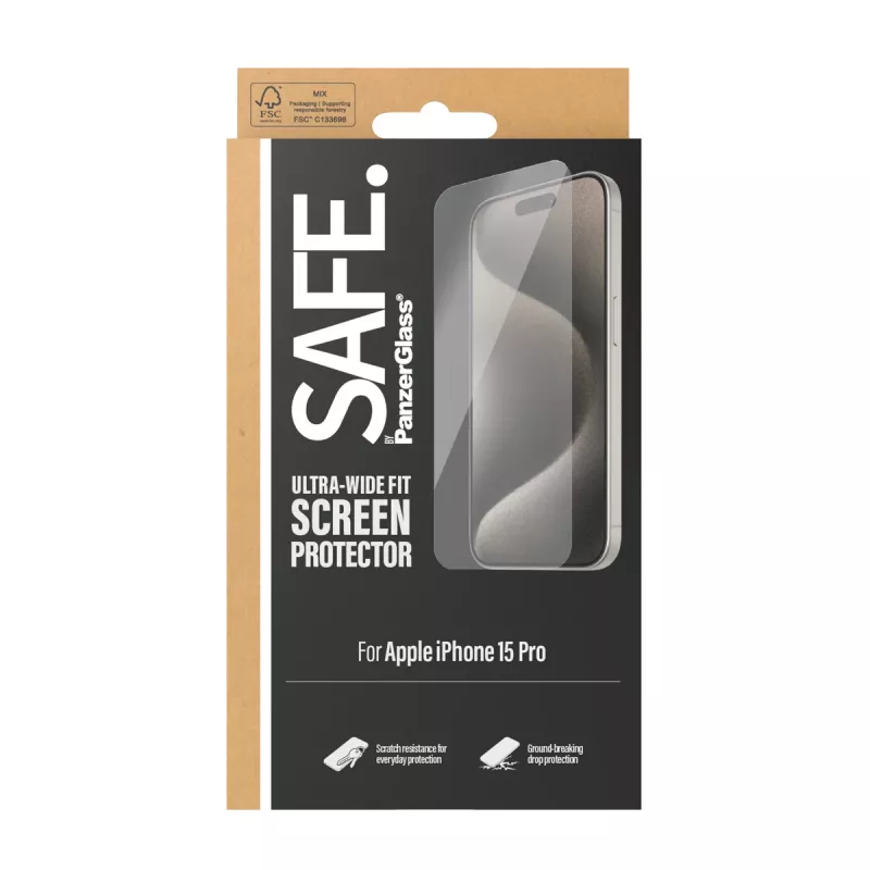 PanzerGlass SAFE. by ® Película de proteção de ecrã iPhone 15 Pro | Ultra-Wide Fit
