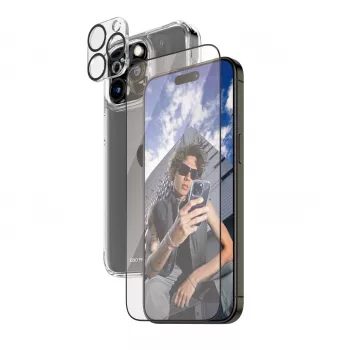 PanzerGlass ® Pacote 3-em-1 iPhone 15 Pro Max, Apple, Apple - iPhone 15 Pro Max, Aplicação a seco, Resistente a choques, Transparente, 1 unidade