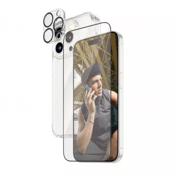 PanzerGlass Pacote 3-em-1 iPhone 15 Pro Vidro Temperado Transparente