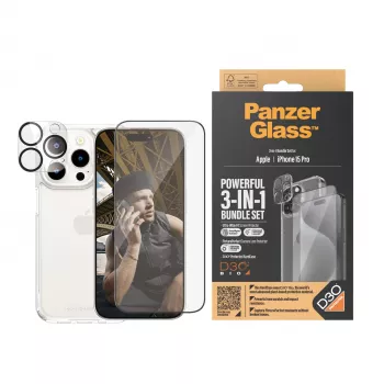 PanzerGlass Pacote 3-em-1 iPhone 15 Pro Vidro Temperado Transparente