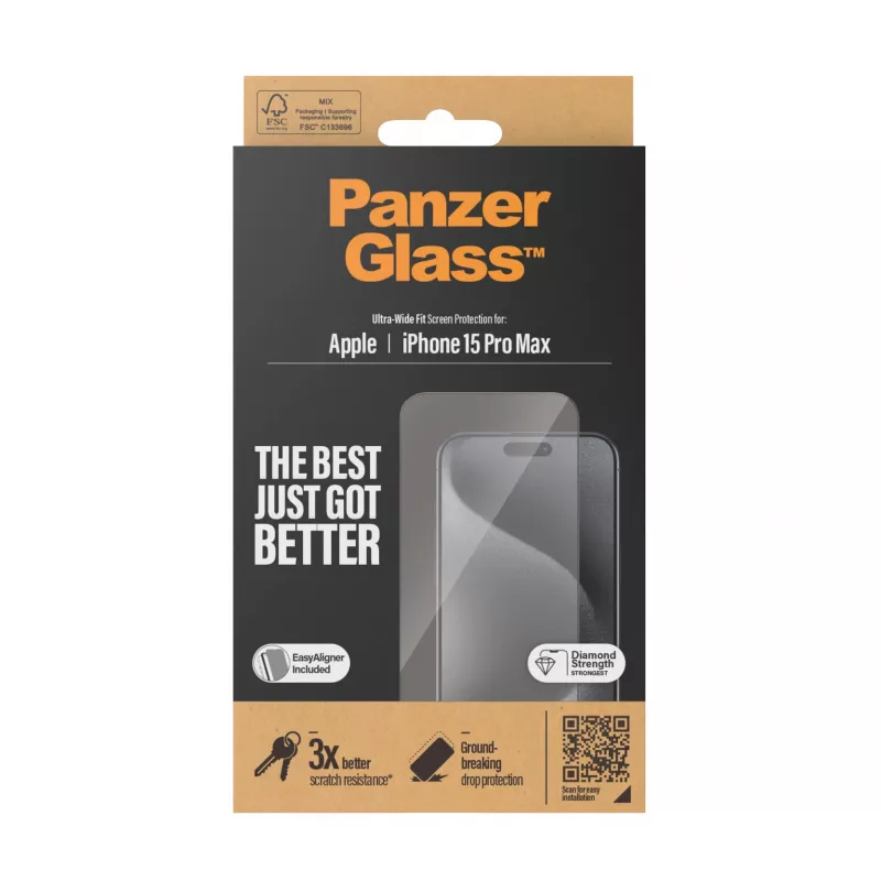 PanzerGlass ® Película de proteção de ecrã iPhone 15 Pro Max | Ultra-Wide Fit com EasyAligner