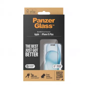 PanzerGlass ® Película de proteção de ecrã iPhone 15 Plus | Ultra-Wide Fit com EasyAligner