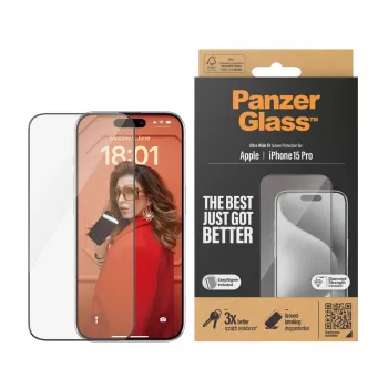 PanzerGlass ® Película de proteção de ecrã iPhone 15 Pro | Ultra-Wide Fit com EasyAligner