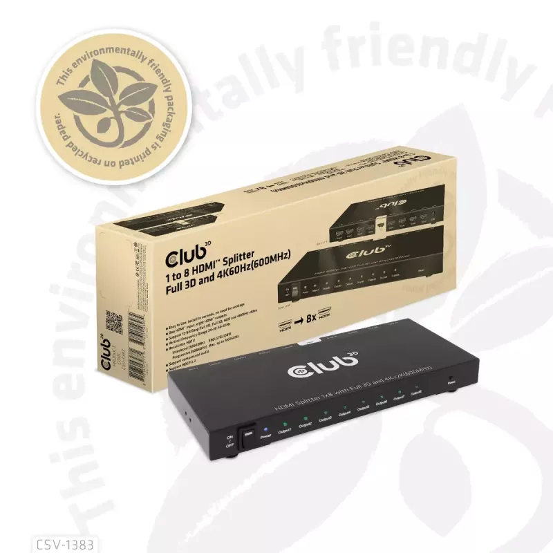 Splitter HDMI CLUB3D 1 para 8 Full 3D e 4K60Hz (600MHz)
