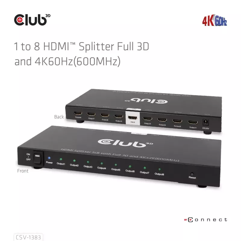 Splitter HDMI CLUB3D 1 para 8 Full 3D e 4K60Hz (600MHz)