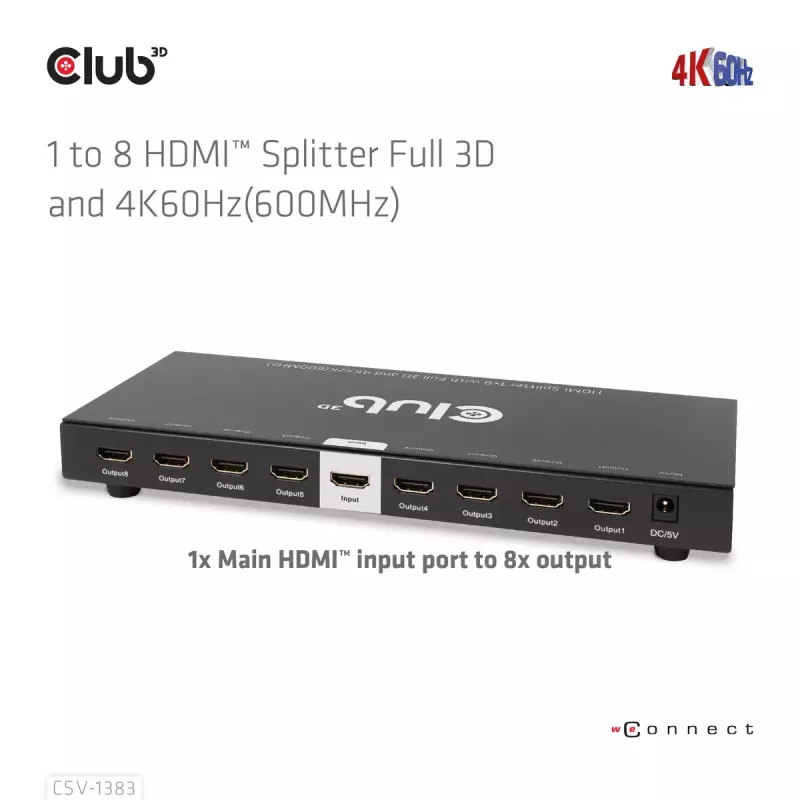 Splitter HDMI CLUB3D 1 para 8 Full 3D e 4K60Hz (600MHz)