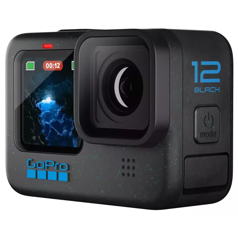 Câmara de ação GoPro HERO12 Black — 5K Ultra HD, 240 fps, 27 MP CMOS, campo de visão de 177°, LCD, MicroSD, Wi‑Fi