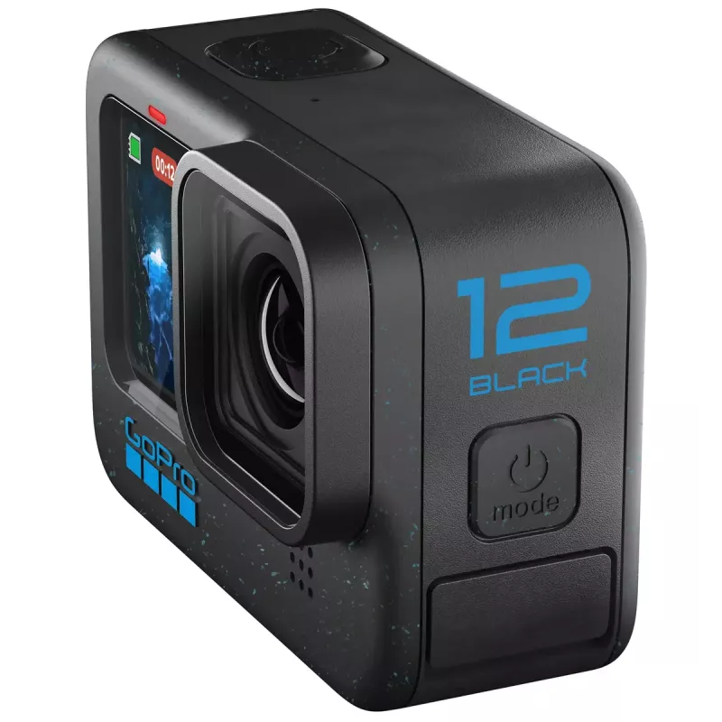 Câmara de ação GoPro HERO12 Black — 5K Ultra HD, 240 fps, 27 MP CMOS, campo de visão de 177°, LCD, MicroSD, Wi‑Fi