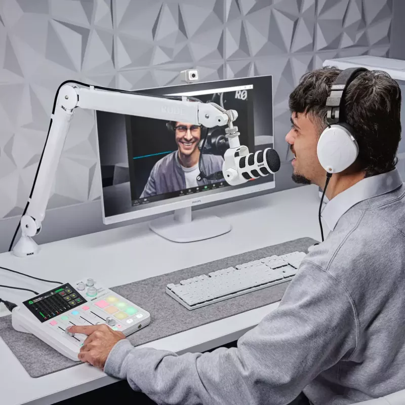 Interface de áudio Rode RodeCaster Duo branco – Consola de podcasting USB de 2 canais com misturador e pré-amplificadores
