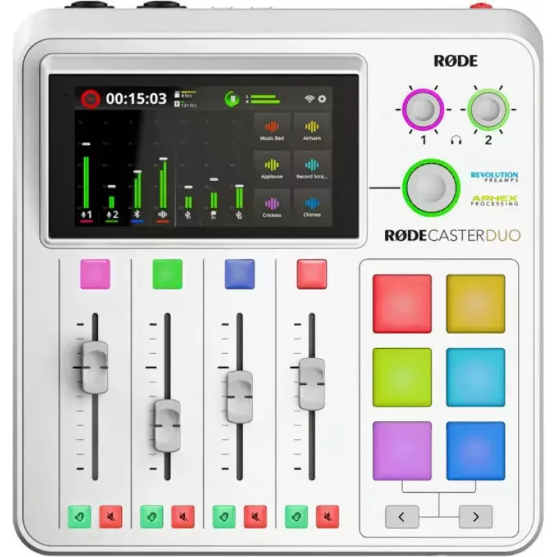 Interface de áudio Rode RodeCaster Duo branco – Consola de podcasting USB de 2 canais com misturador e pré-amplificadores