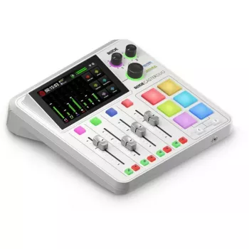 Interface de áudio Rode RodeCaster Duo branco – Consola de podcasting USB de 2 canais com misturador e pré-amplificadores
