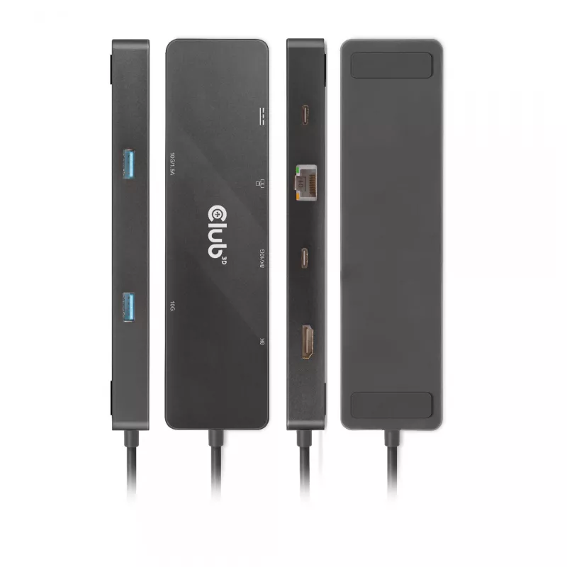 CLUB3D USB3.2 Gen2 Type-C, dock portátil 6-em-1 com duplo ecrã e vídeo USB Type-C 4K60Hz