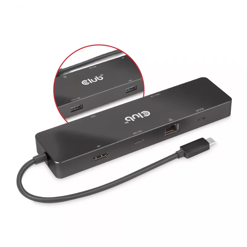 CLUB3D USB3.2 Gen2 Type-C, dock portátil 6-em-1 com duplo ecrã e vídeo USB Type-C 4K60Hz