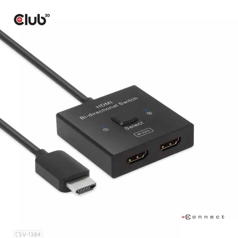CLUB3D HDMI Switch bidirecional 2-em-1 8K60Hz 4K120Hz CSV-1384