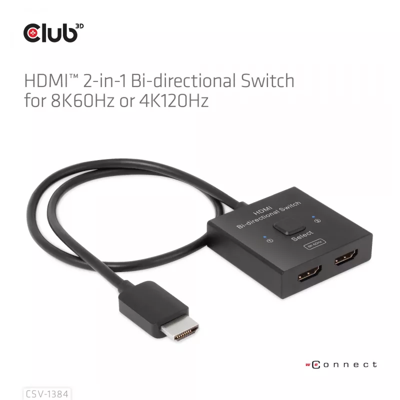CLUB3D HDMI Switch bidirecional 2-em-1 8K60Hz 4K120Hz CSV-1384