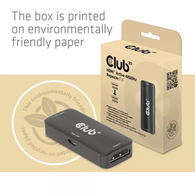 CLUB3D Repetidor HDMI Ativo 4K60Hz F/F