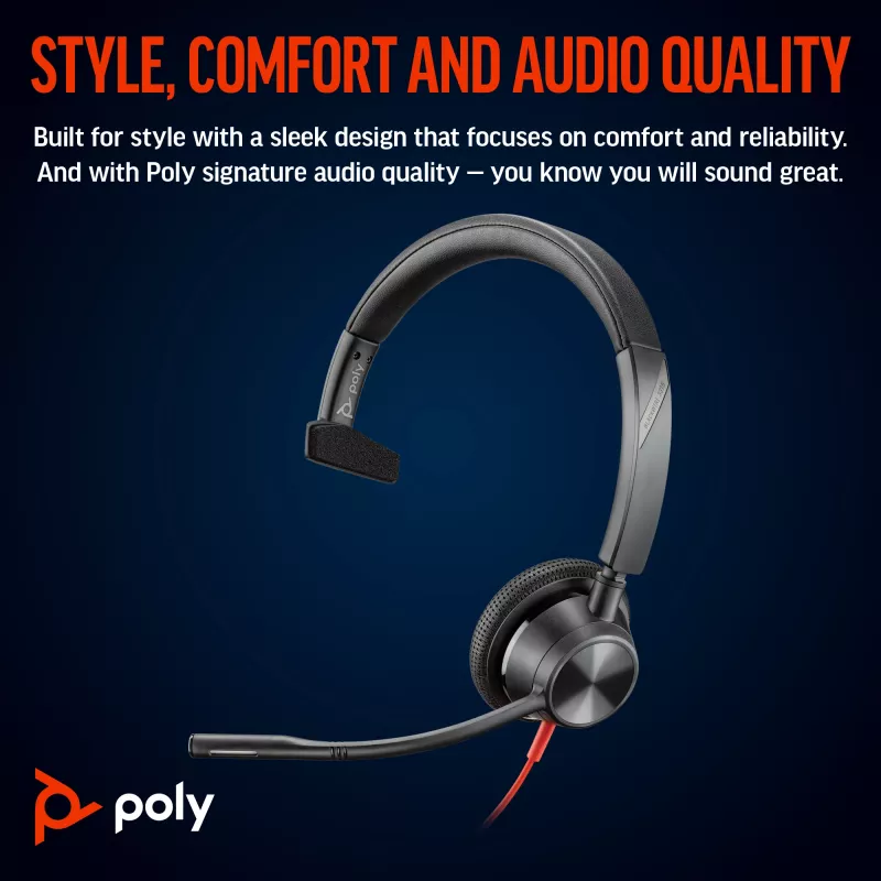 HP Poly Blackwire 3315 headset mono USB-C + ficha 3,5 mm + adaptador USB-C/A