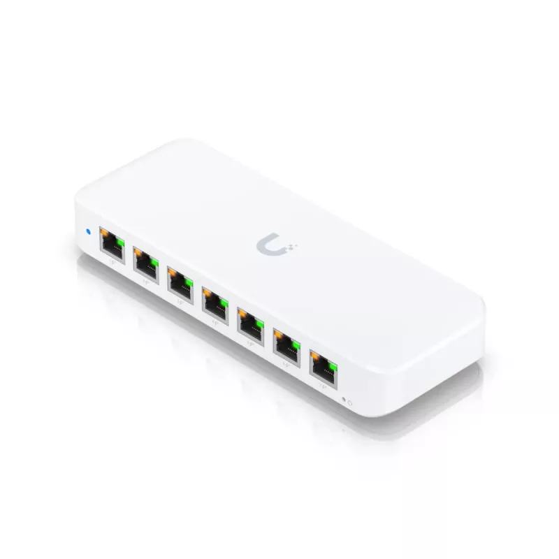 Switch gerido UBIQUITI USW-Ultra L2, 8x portas Gigabit PoE, 7 PoE, orçamento 42 W, DC/PoE, comutação 16 Gbit/s