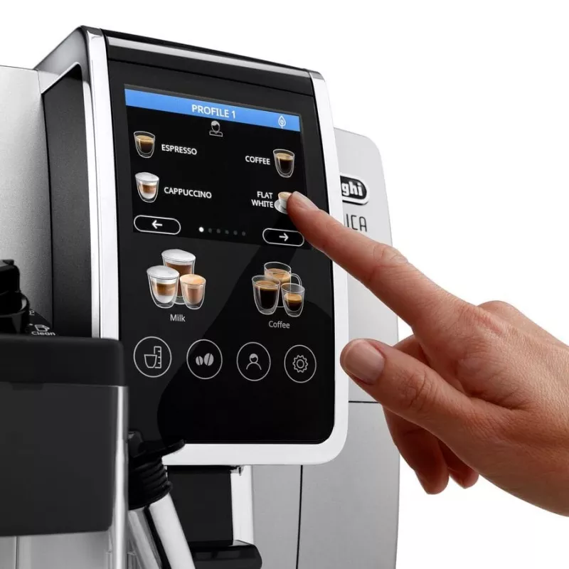 Máquina de café expresso combinada DeLonghi Dinamica Plus ECAM380.85.SB — depósito de água de 1,8 L, depósito de café em grão de 300 g, 15 bar