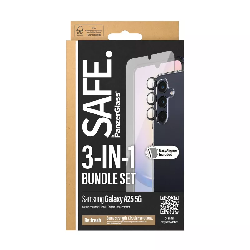 PanzerGlass SAFE. by ® pacote de proteção 3-em-1 Samsung Galaxy A25 5G