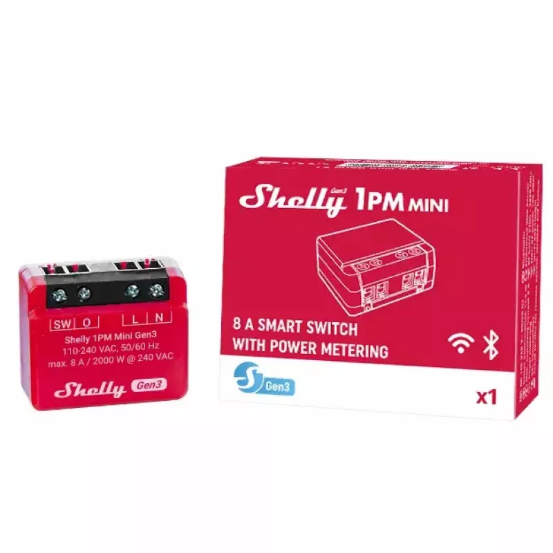Interruptor inteligente Shelly 1PM Mini Gen3 1P sem fios 110-240V