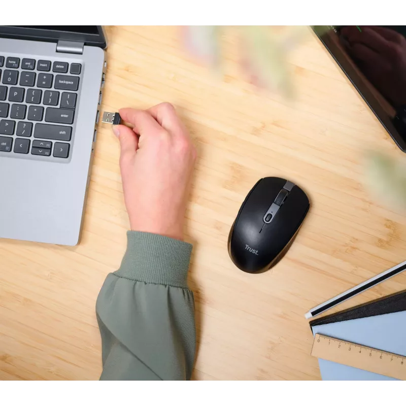 Rato Trust Ozaa escritório destro RF sem fios + Bluetooth ótico 3200 DPI