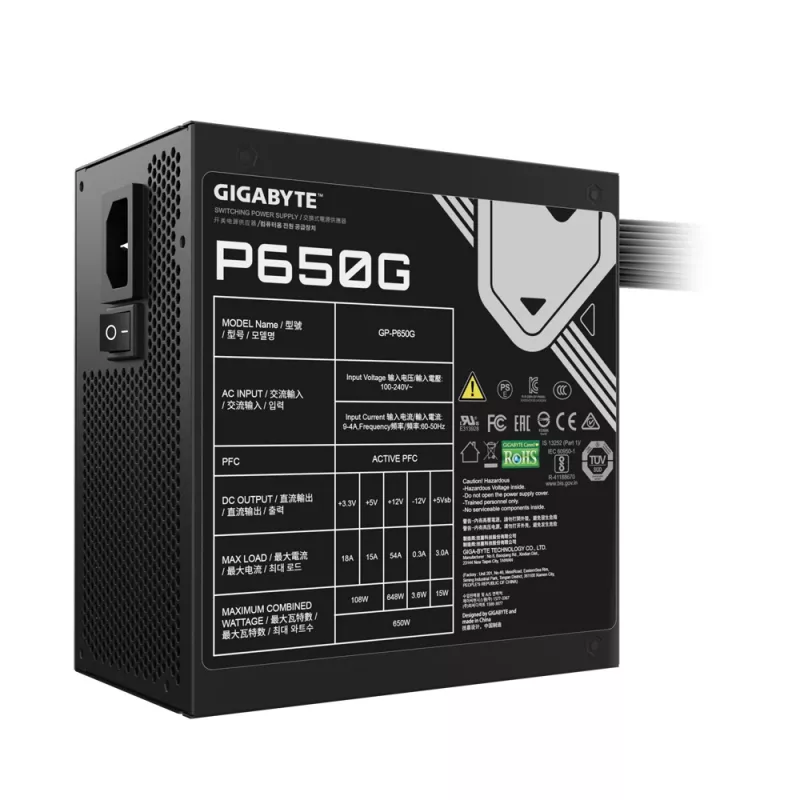 Fonte de alimentação GIGABYTE GP-P650G 650 W 20+4 pin ATX ATX preto