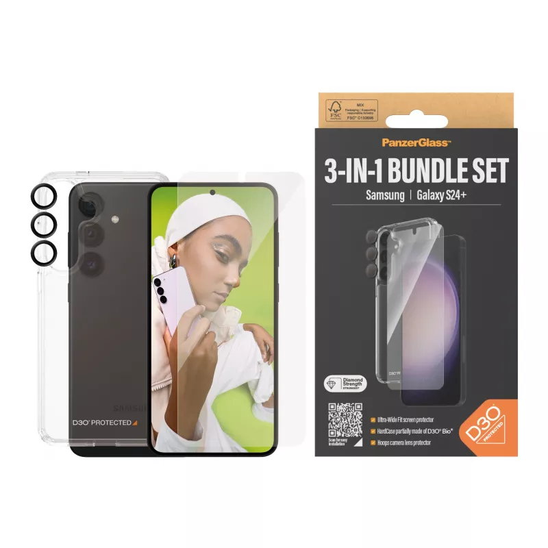 Pacote de proteção 3-em-1 PanzerGlass ® Samsung Galaxy S24+ | Ultra-Wide Fit com EasyAligner