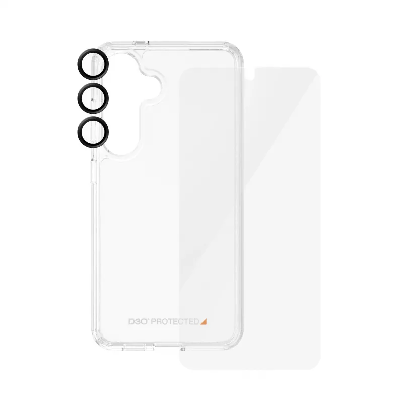 Pacote de proteção 3-em-1 PanzerGlass Samsung Galaxy S24 Ultra Wide Fit resistente a riscos e choques