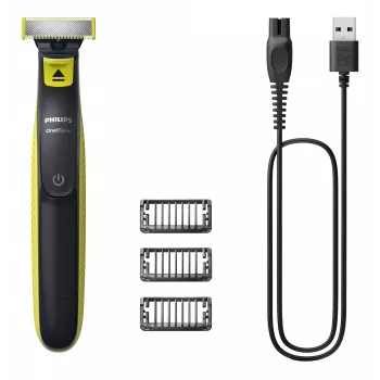 Máquina de barbear Philips Norelco OneBlade QP2724/10 — máquina de barbear, 1 lâmina, recarregável por USB, húmido e seco, lavável, 45 min. de autonomia, cinzento/verde-limão