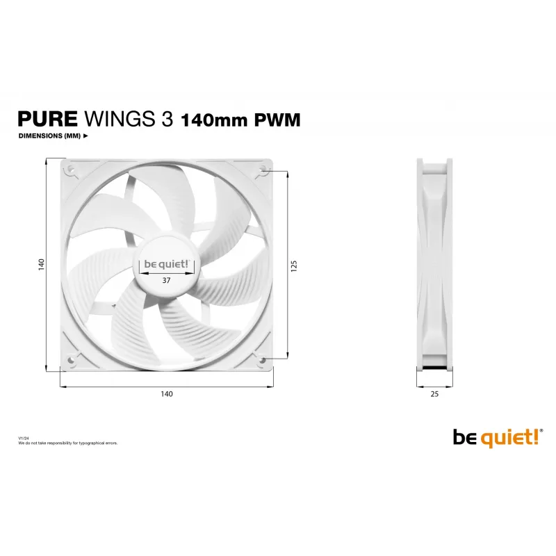 be quiet! Pure Wings 3 140mm PWM branco ventoinha para computador 14 cm 1 unid.