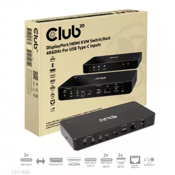 CLUB3D DisplayPort/HDMI KVM switch/dock 4K60Hz para entradas USB Type-C