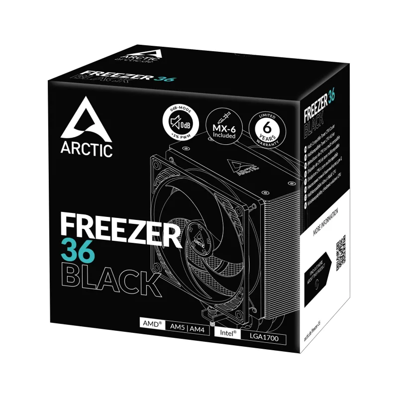 ARCTIC Freezer 36 (preto) dissipador de CPU torre multi-compatível, dissipador de ar, 12 cm, 200 rpm, 1800 rpm, preto
