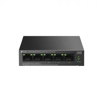 Switch de secretária TP-LINK LiteWave 5 portas Gigabit com 4 portas PoE+ (5x Gigabit, 4 PoE+, 65 W orçamento PoE)