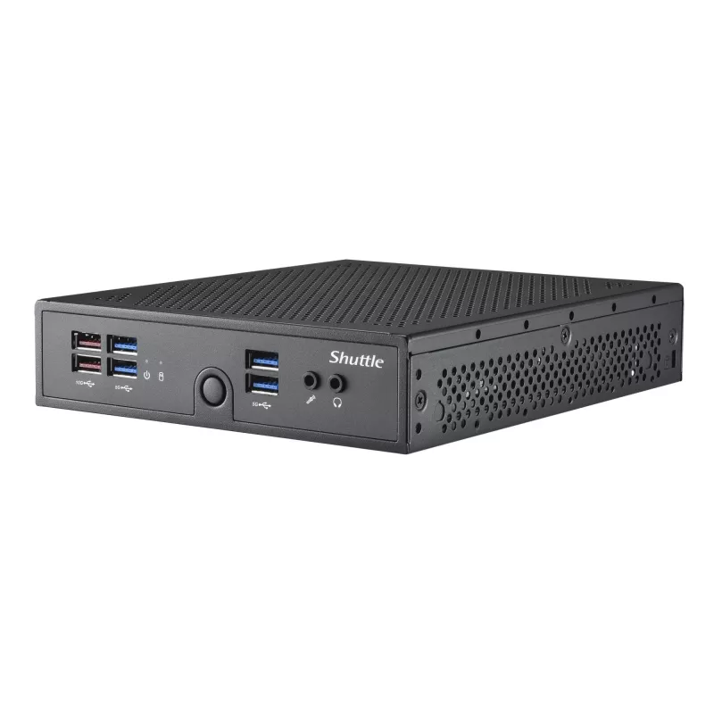 Barebone Shuttle XPC slim DS50U, Intel Celeron 7305, 2x LAN (1x 2,5 Gbit, 1x 1 Gbit), 1x COM, 1x HDMI, 1x DP, 1x VGA, sem ventoinha, funcionamento contínuo 24/7